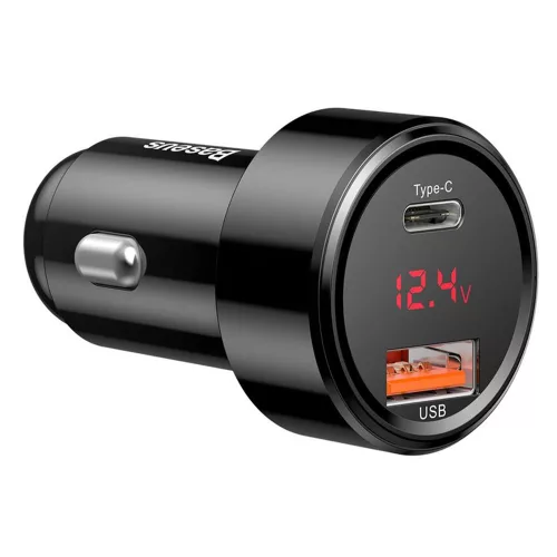 Baseus Magic Series autós töltő – kijelző, USB-A, USB-C, Quick Charge 4.0, QC 3.0, 45 W – fekete