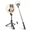 Selfie Bot - Stabil Tripod LED gyűrűfénnyel, Bluetooth távirányítóval, 80 cm - Fekete - Techsuit (Q07)