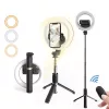 Selfie Bot - Stabil Tripod LED gyűrűfénnyel, Bluetooth távirányítóval, 80 cm - Fekete - Techsuit (Q07)