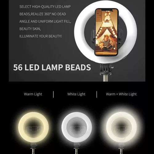Selfie Bot - Stabil Tripod LED gyűrűfénnyel, Bluetooth távirányítóval, 80 cm - Fekete - Techsuit (Q07)
