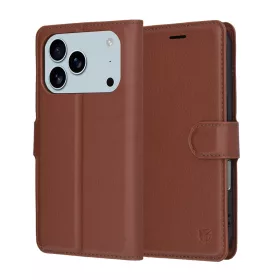   Techsuit - Leather Folio - Eco Bőr kinyitható tok kártyatartóval - iPhone 17 Pro Max - Barna