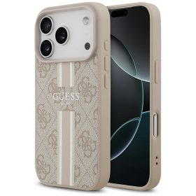   iPhone 17 Pro, Guess Hardcase 4G Printed Stripes MagSafe tok - Bézs/rózsaszín