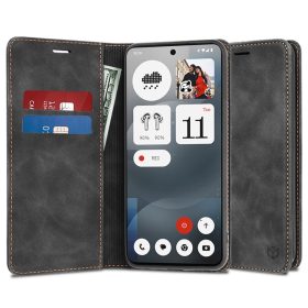 Hasított Eco Bőr kinyitható fekete tok - Nothing Phone 3a