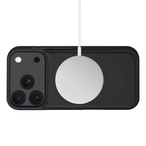 iPhone 17 Pro Max, Mágneses Öko bőr telefontok kártyatartóval és állvánnyal - Matt fekete - Tech-Protect Wallet MagSafe