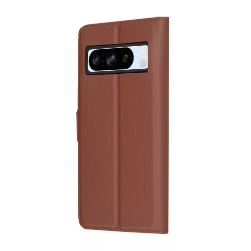 Google Pixel 8 Pro, Kinyitható kártyatartós Ökobőr tok állványfunkcióval - Barna - Techsuit Leather Folio