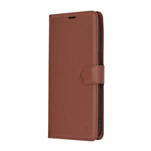 Google Pixel 8 Pro, Kinyitható kártyatartós Ökobőr tok állványfunkcióval - Barna - Techsuit Leather Folio