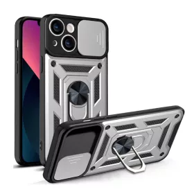   Modern Ütésálló Telefontok Állvánnyal és Kamera Védelemmel iPhone 13 - Szürke