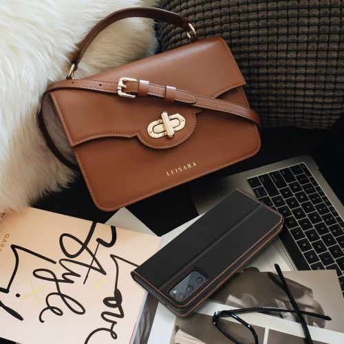 Samsung Galaxy A35 5G, Kinyitható kártyatartós tok, valódi bőrből - Fekete - SMART PRO