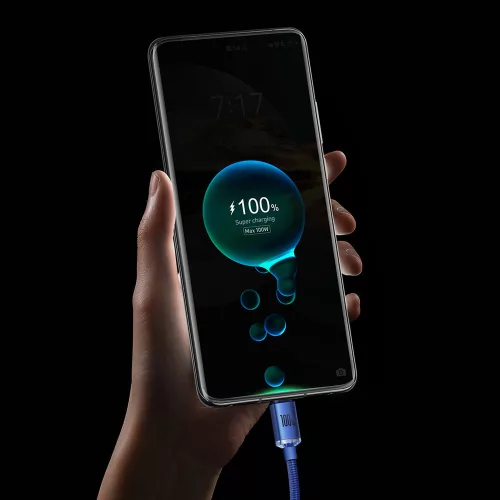 USB kábel - gyorstöltéshez és adatátvitelhez, USB Type-A / USB Type-C, 100W, 2m - Fekete - Baseus Crystal Shine