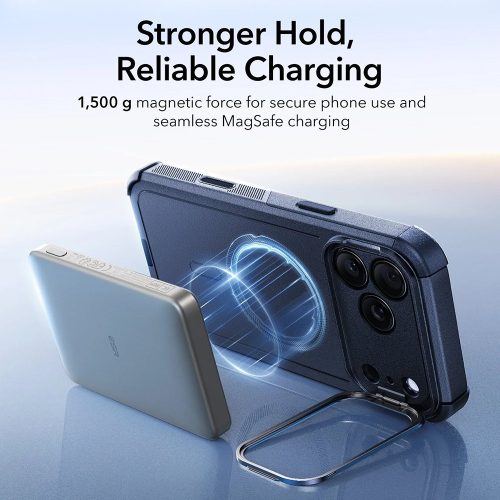 iPhone 17 Pro, Ütésálló MagSafe-es tok, kitámasztóval, háromrétegű védelemmel - Kék - ESR - Cyber Armor Kickstand