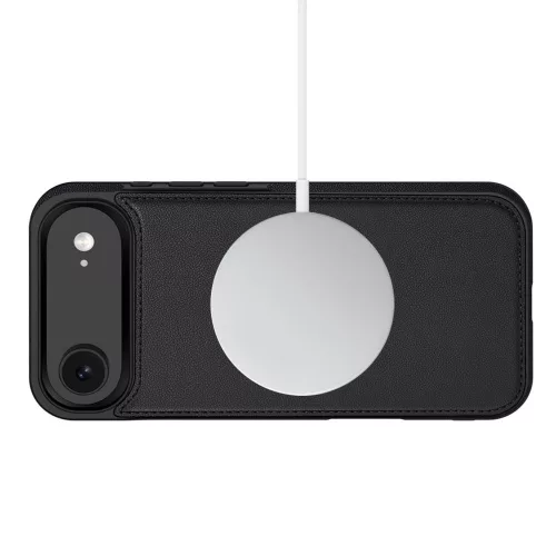 iPhone 17 Air, Mágneses Öko bőr telefontok kártyatartóval és állvánnyal - Matt fekete - Tech-Protect Wallet MagSafe