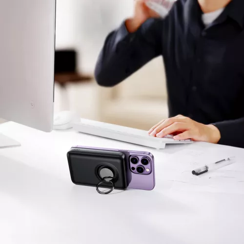 Vezeték nélküli powerbank 10000mAh Joyroom JR-W050 20W MagSafe gyűrűvel és állvánnyal – fekete