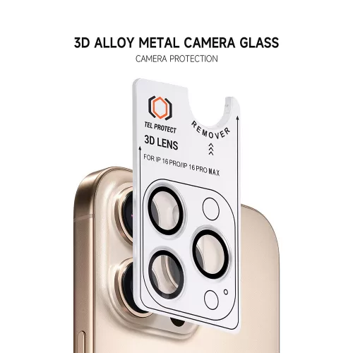 Protect 3D Lens Edzett Üveg Kamera Védő iPhone 16 Pro/16 Pro Max - Átlátszó