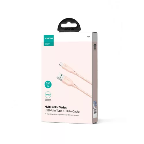 Joyroom Multi-Color S-A34 USB-A / USB-C Kábel 100W 1m - Rózsaszín