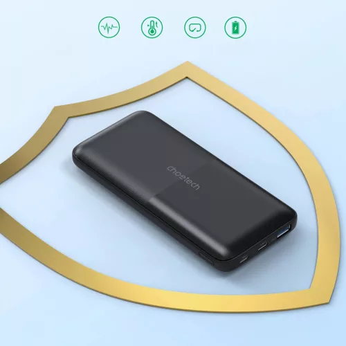Choetech Powerbank B654 10000mAh 22.5W USB-A / USB-C / micro USB + beépített USB-C / Lightning cable - fekete