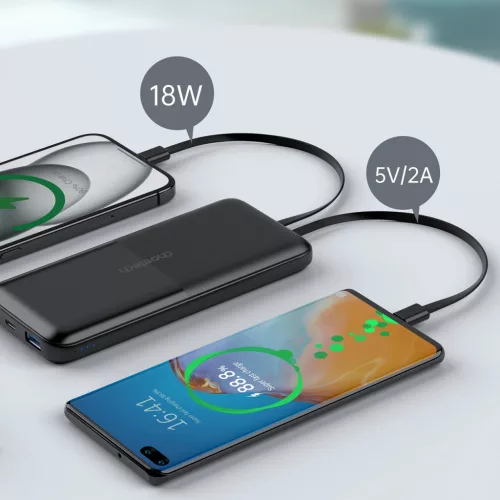 Choetech Powerbank B654 10000mAh 22.5W USB-A / USB-C / micro USB + beépített USB-C / Lightning cable - fekete