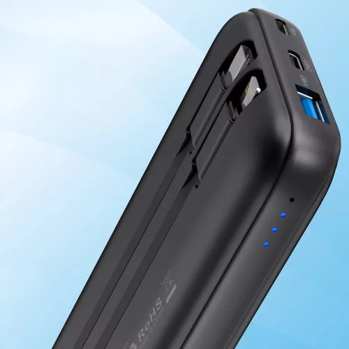 Choetech Powerbank B654 10000mAh 22.5W USB-A / USB-C / micro USB + beépített USB-C / Lightning cable - fekete