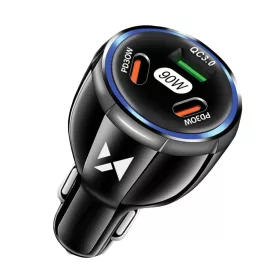   Wozinsky WCCCA Autós tartó 2x USB-C 1x USB-A 90W PD QC - Fekete