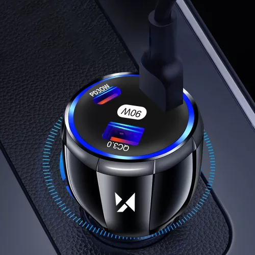 Wozinsky WCCCA Autós tartó 2x USB-C 1x USB-A 90W PD QC - Fekete