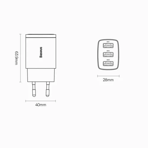 Baseus Kompakt Töltő adapter 3x USB 17W - Fekete
