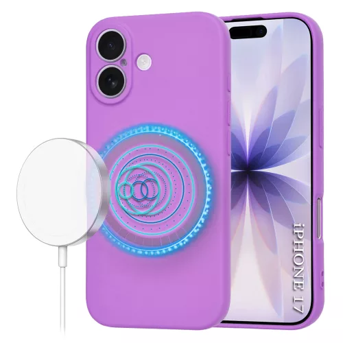 iPhone 17, Puha tapintású MagSafe szilikon tok, mikroszálas béléssel, Techsuit - SoftFlex - Lila
