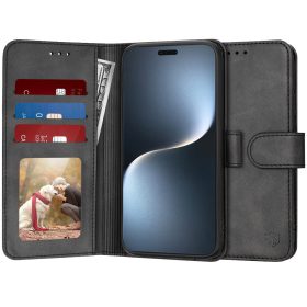   Honor Magic 8 Pro, Kinyitható kártyatartós Ökobőr tok állványfunkcióval - Fekete - Techsuit Diary Book