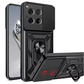   Modern Ütésálló Telefontok Állvánnyal és Kamera Védelemmel OnePlus 12 - Fekete