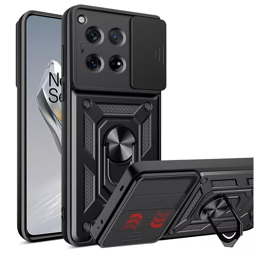 Modern Ütésálló Telefontok Állvánnyal és Kamera Védelemmel OnePlus 12 - Fekete