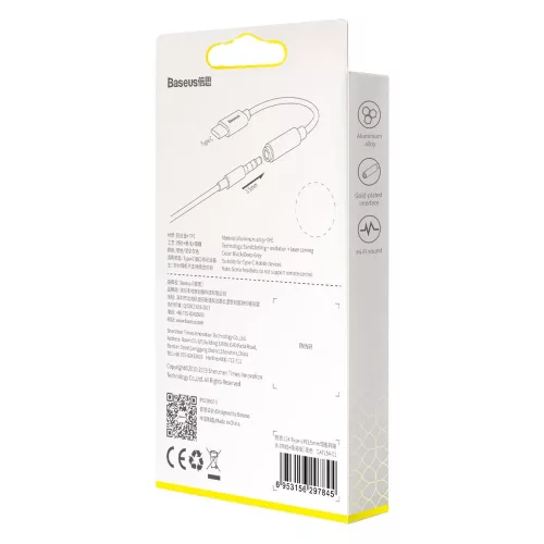 Átalakító adapter, Type-C / 3,5 mm Jack - Sötétszürke - Baseus - Audio Cable Adapter L54