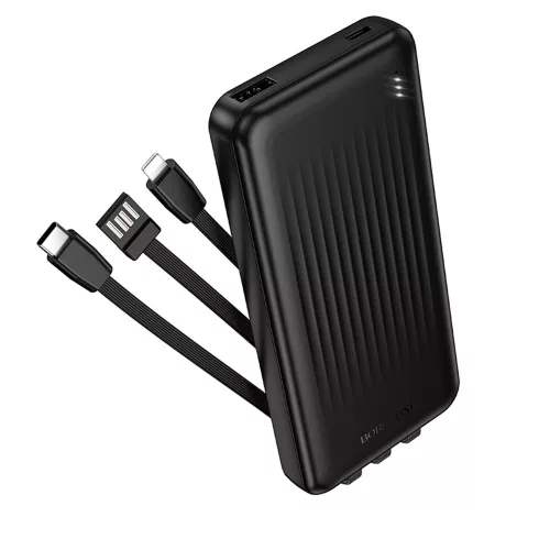 Borofone – Power Bank (BJ79) – beépített 3 db kábellel (USB, USB-C, Lightning), LED kijelzővel, 2A, 10000 mAh – fekete