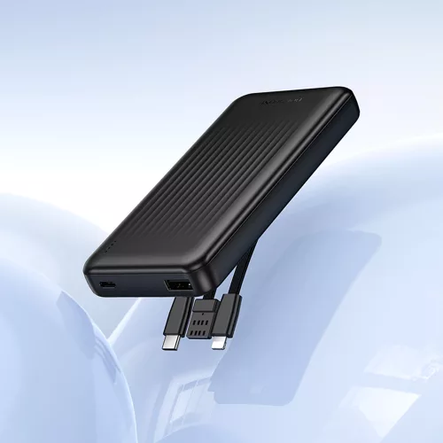 Borofone – Power Bank (BJ79) – beépített 3 db kábellel (USB, USB-C, Lightning), LED kijelzővel, 2A, 10000 mAh – fekete