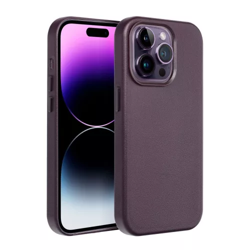 LEATHER MAG COVER Ökobőr tok iPhone 16 Pro - Lila