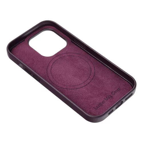LEATHER MAG COVER Ökobőr tok iPhone 16 Pro - Lila
