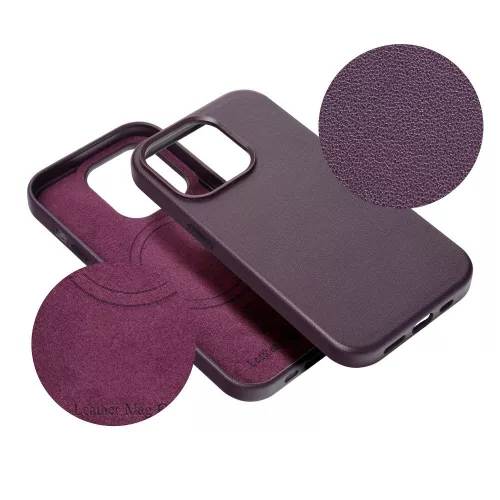 LEATHER MAG COVER Ökobőr tok iPhone 16 Pro - Lila