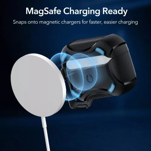 ESR Cyber Armor ütésálló fekete Magsafe kompatibilis tok karabinerrel Airpods Pro 1/2