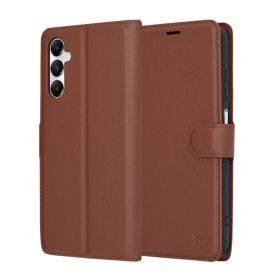   Samsung galaxy A05s, Kinyitható kártyatartós Ökobőr tok állványfunkcióval - Barna - Techsuit Leather Folio