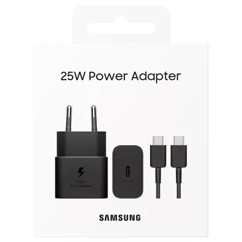 Samsung fali töltő adapter, kábellel, 25W, kábellel, USB-C - fekete