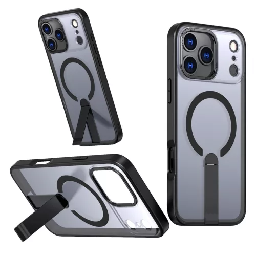 Hybrid Armor X tok iPhone 17 Pro-hoz MagSafe-kompatibilis kitámasztóval - Fekete