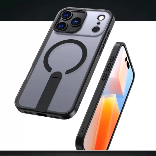 Hybrid Armor X tok iPhone 17 Pro-hoz MagSafe-kompatibilis kitámasztóval - Fekete