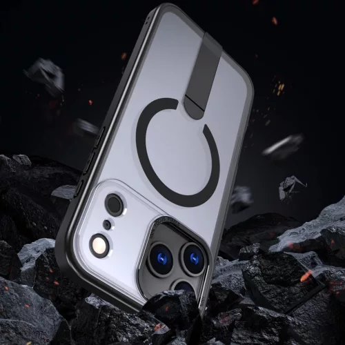 Hybrid Armor X tok iPhone 17 Pro-hoz MagSafe-kompatibilis kitámasztóval - Fekete