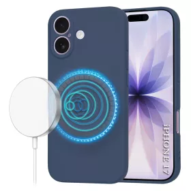   iPhone 17, Puha tapintású MagSafe szilikon tok, mikroszálas béléssel, Techsuit - SoftFlex - Sötétkék