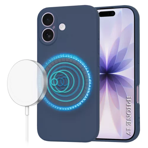 iPhone 17, Puha tapintású MagSafe szilikon tok, mikroszálas béléssel, Techsuit - SoftFlex - Sötétkék
