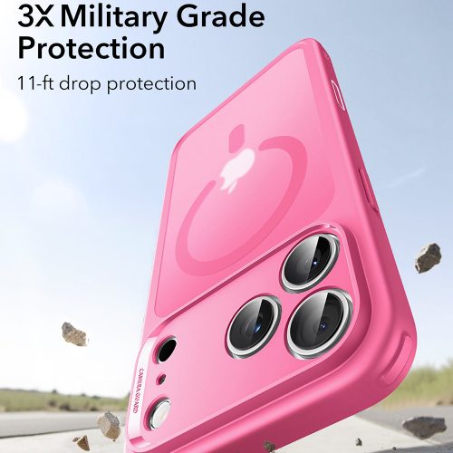 iPhone 17 Pro, Ütésállő MagSafe-es tok, Kameravédelemmel, Légpárnás sarkokkal - Matt rózsaszín - ESR Classic Hybrid HaloLock