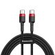 Baseus H91 USB-C / USB-C PD QC kábel 60W 3A 480Mb/s 2m - Fekete és piros