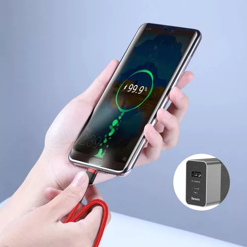 Baseus H91 USB-C / USB-C PD QC kábel 60W 3A 480Mb/s 2m - Fekete és piros