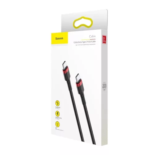 Baseus H91 USB-C / USB-C PD QC kábel 60W 3A 480Mb/s 2m - Fekete és piros