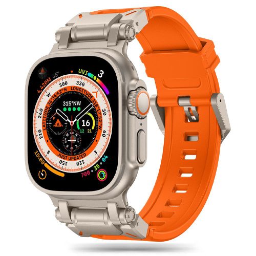 Techsuit Design Acél Szíj - Titánium Szürke/Narancssárga - Apple Watch 42/44/45/49 mm