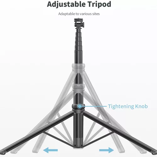Techsuit - Selfie Bot (C05) - Nagyméretű állítható tripod Bluetooth távirányítóval, 360°-os forgással, alumínium ötvözet, 205 cm - Fekete