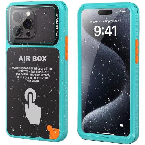 ShellBox – AirBox Vízálló IP68 tok (6.1 hüvelyk) – iPhone 12 / 12 Pro / 13 / 13 Pro / 14 / 14 Pro / 15 / 15 Pro / 16 – Kék