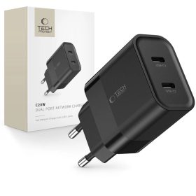 Tech-Protect C20W Töltő adapter 2x USB-C PD 20W - fekete